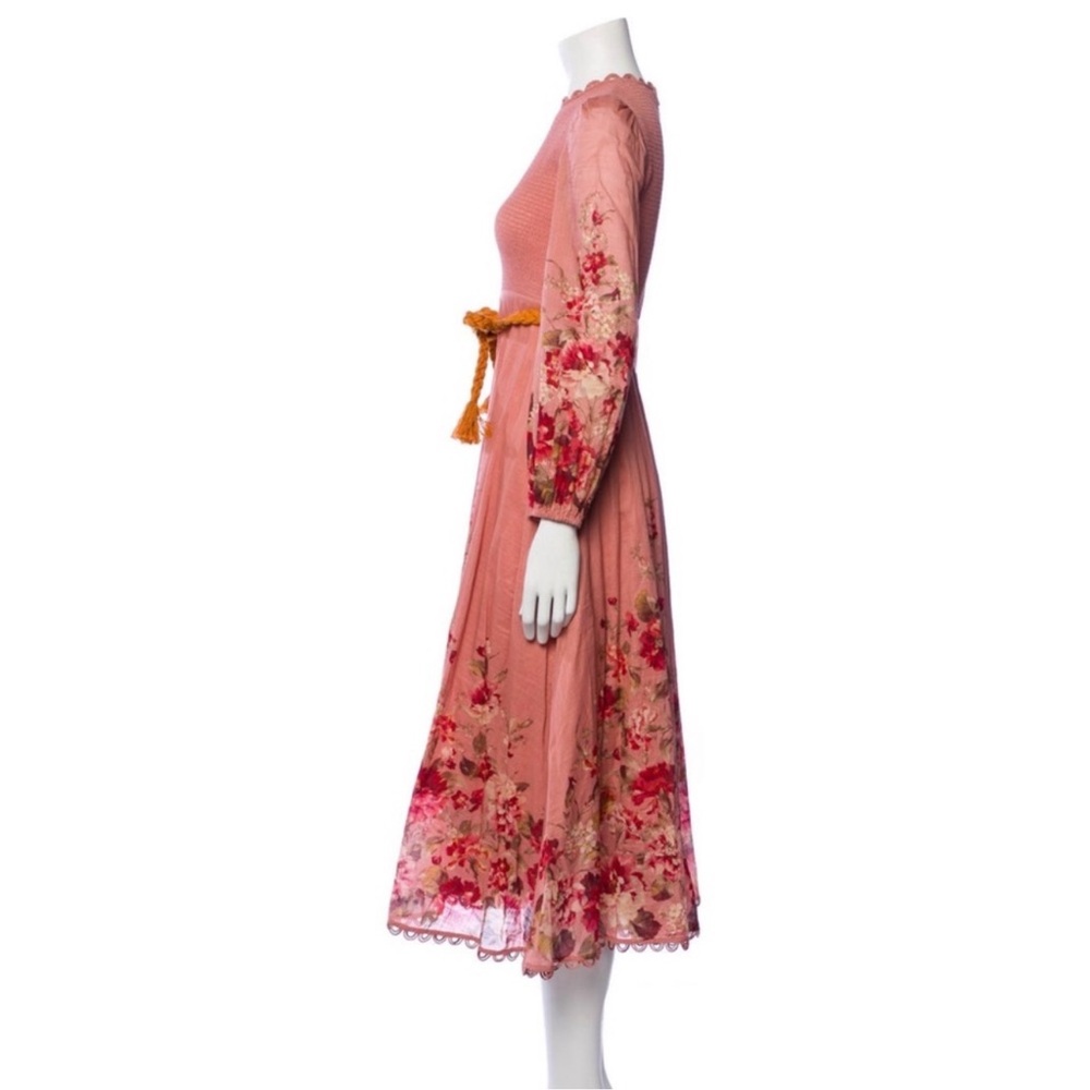 Zimmermann Pink Pleated Midi Dress with Bishop Sleeves - Picture 4 of 4
